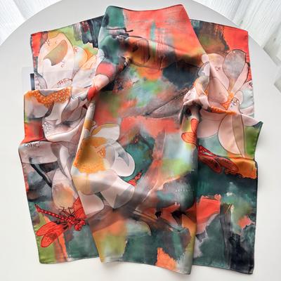 Color Printed Square Scarf For Women Imitation Silk Scarves Bandanas Luxury Floral Hijab Neckerchief Elegant Beach Shawl Wraps