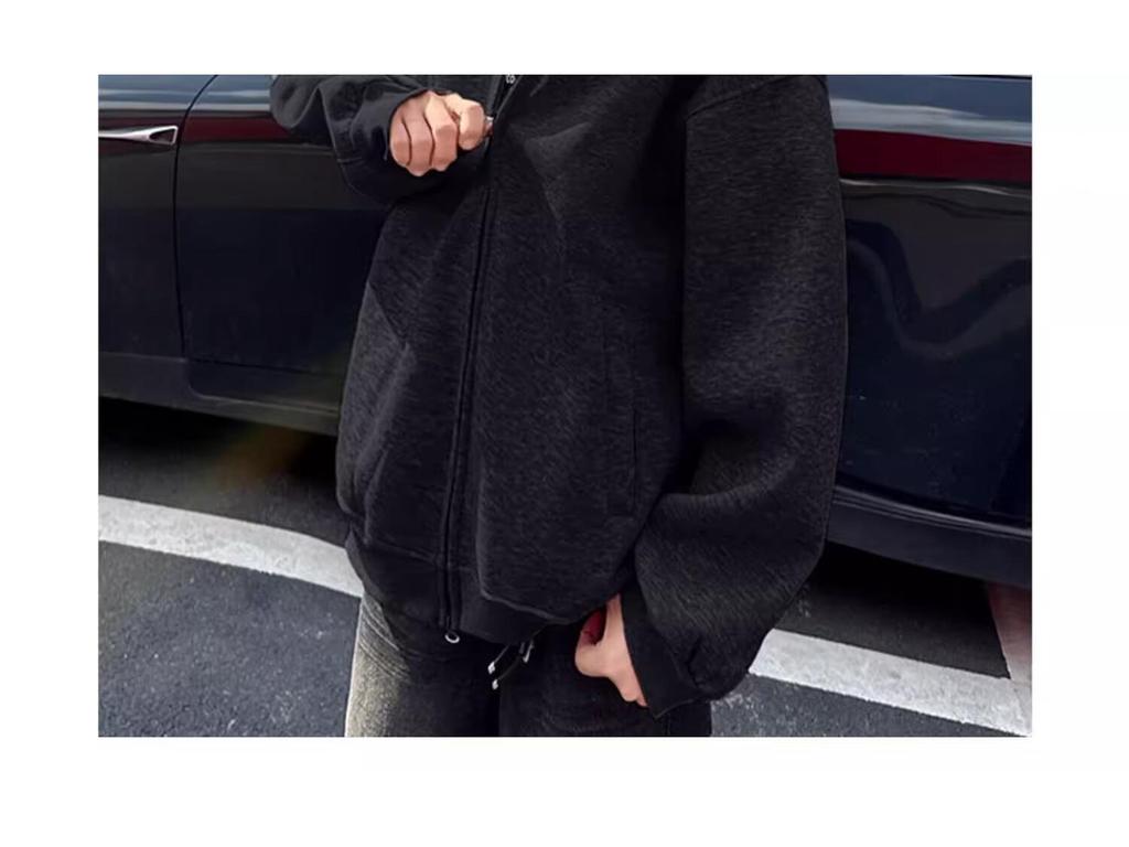 Autumn Men's Space Cotton Hooded Heavyweight Hoodie: Versatile Solid Color Jacket for Couples - Suitable for Spring and Autumn.