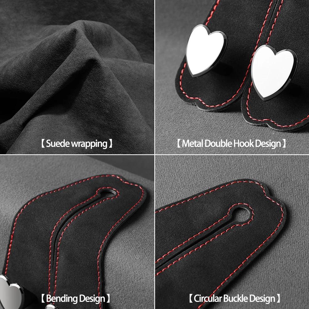 Heart Shape Metal Car Seat Headrest Hooks 2 in 1 Leather Car Seat Back Hook Purse and Bag Backpack Double Hook Car Seat Hanger