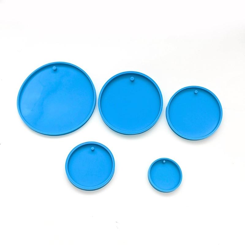 5x Resin Keychain Molds Round Silicone Keychain Mold Epoxy Resin Casting Molds with Hole Keychain Making for DIY Crafts