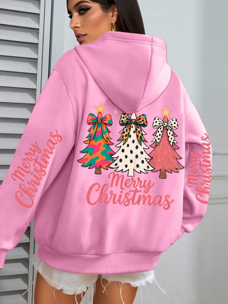 Merry Christmas Colorful Bow Tree Print Pattern Hoodie Jumper Autumn And Winter Sweater