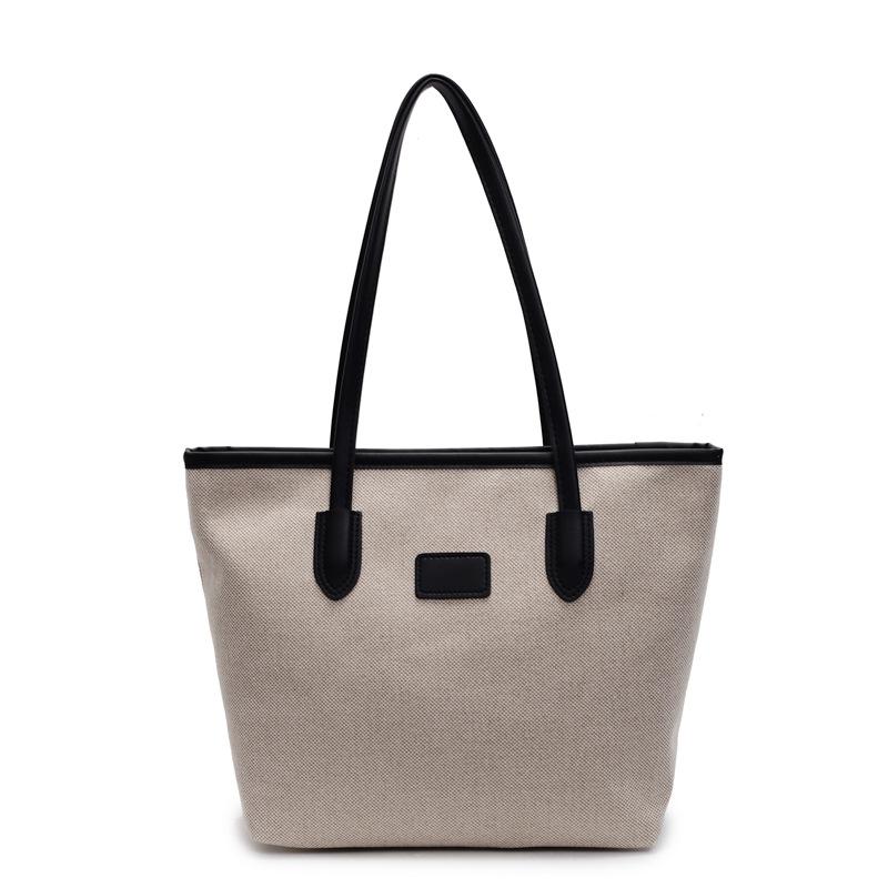 Simple Contrasting Colors, Large-capacity Commuter Tote Bag, Trendy Premium Texture, Retro Portable Shoulder Canvas Bag.
