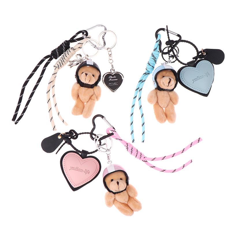 Helmet Bear Pendant Sweet Cool Leather Love Weaving Rope Creative Keychain Doll Bag Pendant