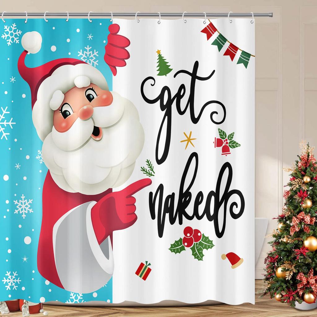 Christmas Shower Curtain Funny Santa Claus Shower Curtain Retro Xmas Holiday Washable Bathroom Decor Bath Curtain With Hooks