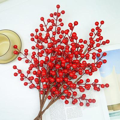 Christmas Holly Red Berry Branch Home Decor with 12 Artificial Fruits