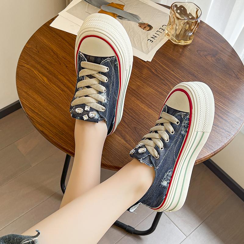 Podzimní Nové Roztrhané Džínové Módní Silné Podrážky Trend Všechny Ženy Silné Podrážky Plátěné Boty