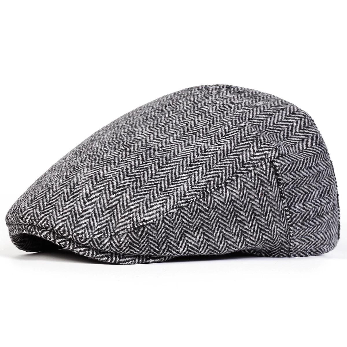 Casquettes Gavroche à Chevrons Pelucheux Unisexes Chapeaux de Peintres Britanniques Casquette Plate à Visière Printemps Hiver Bérets Hip Hop