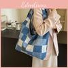 Large Checkered Canvas Tote Bag With Retro White Brown And Plaid Pink Design Street Style Chic