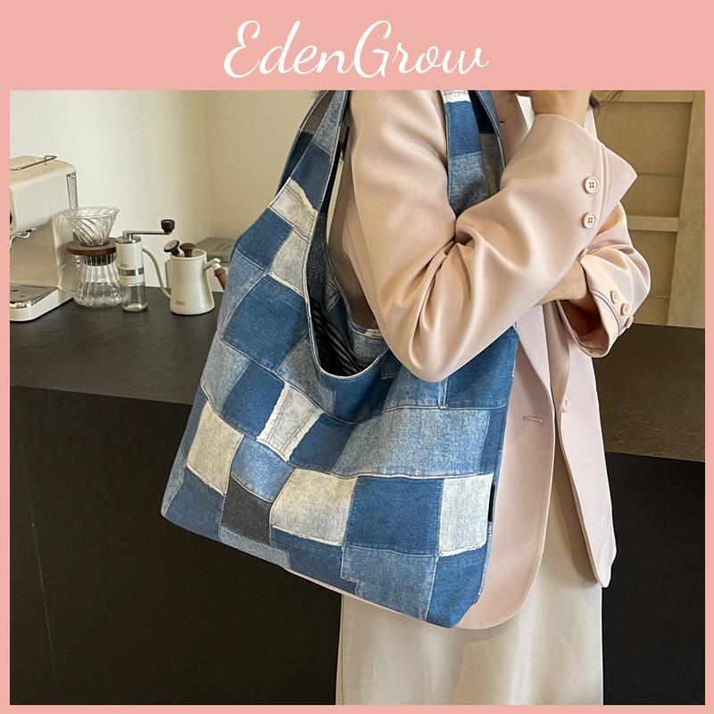 Large Checkered Canvas Tote Bag With Retro White Brown And Plaid Pink Design Street Style Chic