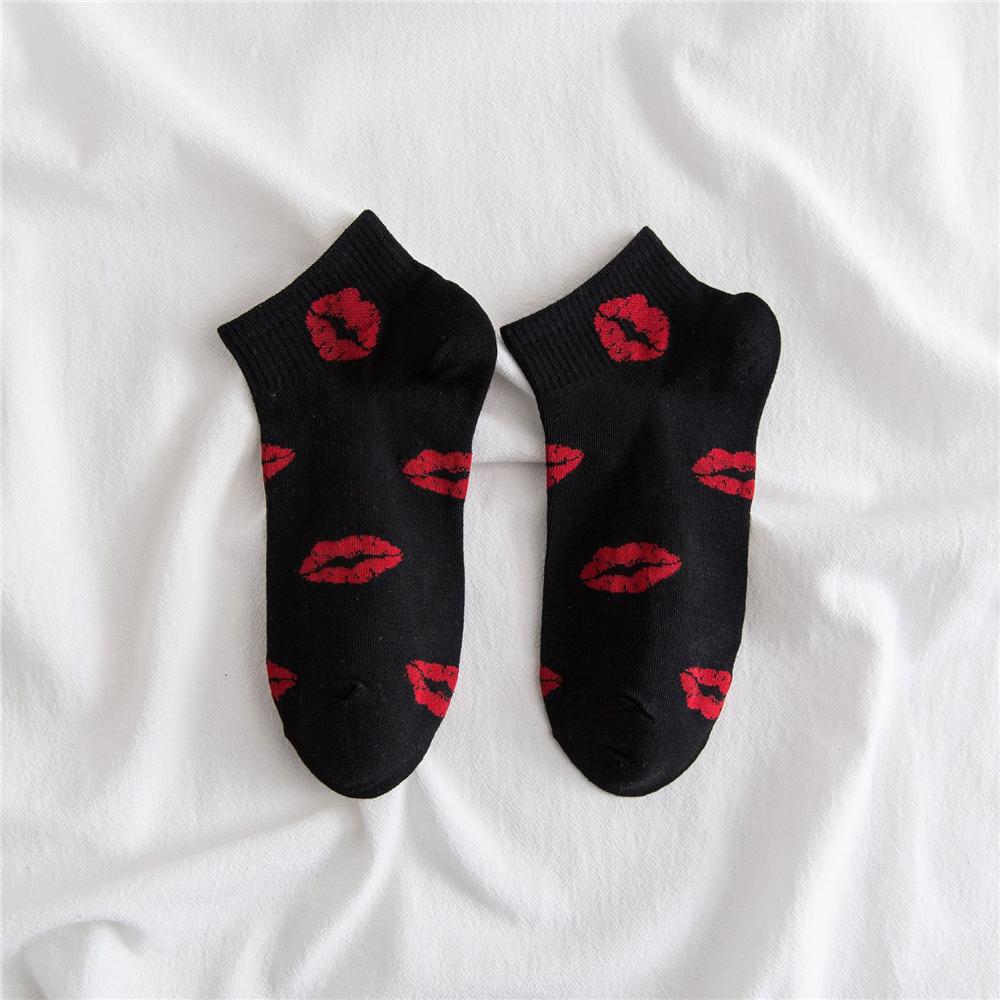 1 Pair Chic Women Summer Red Lips Love Heart Funny Lettered Socks Hipster Sport Short Ankle Sokken Preppy Style College Fashion