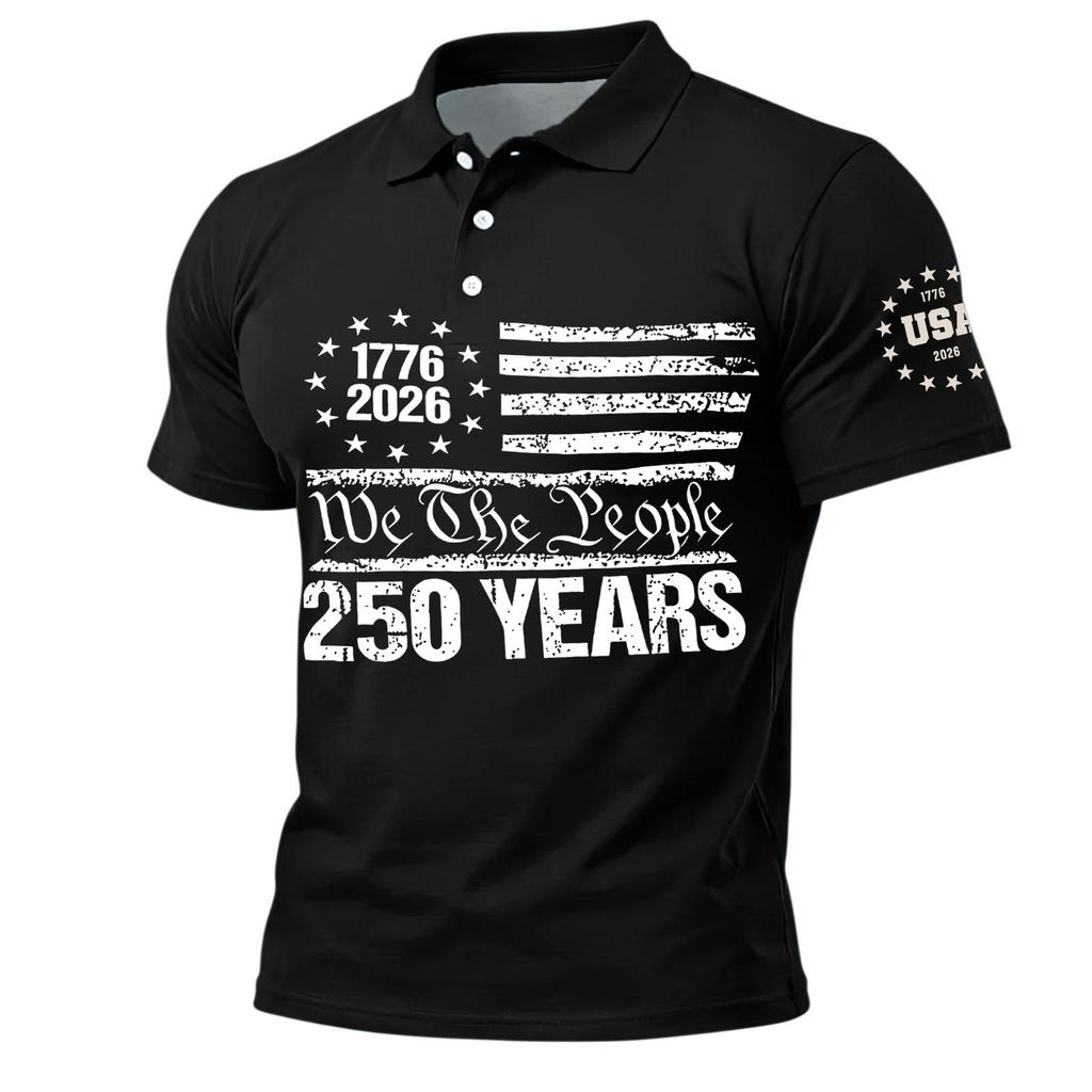 Men's Short Sleeve Polo Shirt 1776 2026 We The 250 Years Print Classic Fit Button Down Collar Top