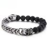 Jewelry Stainless Steel Skull Buddha Bead Volcanic Stone Beaded Bracelet