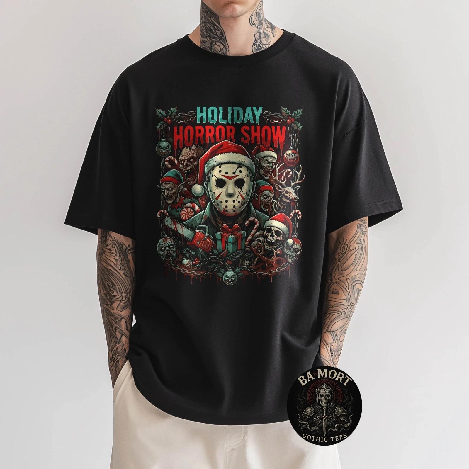 Merry Christmas Festive Slasher Candy Cane Menace Horror T-Shirt L