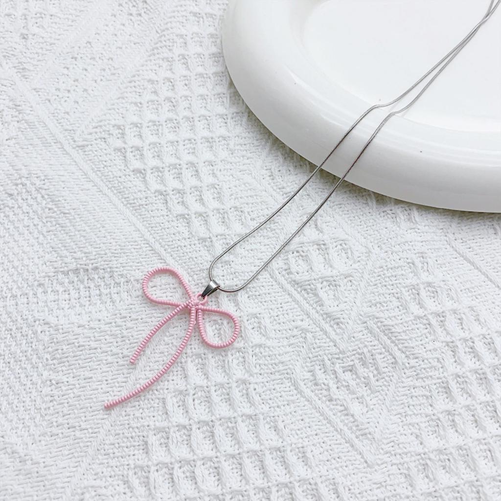 Bow Necklace for Women Beaded Bowknot Pendant Necklaces Bead Chain Pendant Neckwear Fashion Gifts for Women