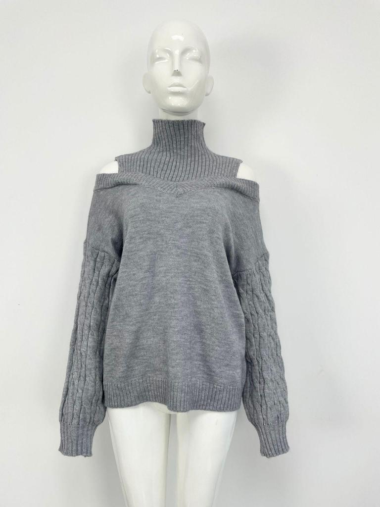 2024 Fall/Winter Women's Off-the-Shoulder Turtleneck Sweater: Sexy European-American Style, Loose-Fit Pullover Tops