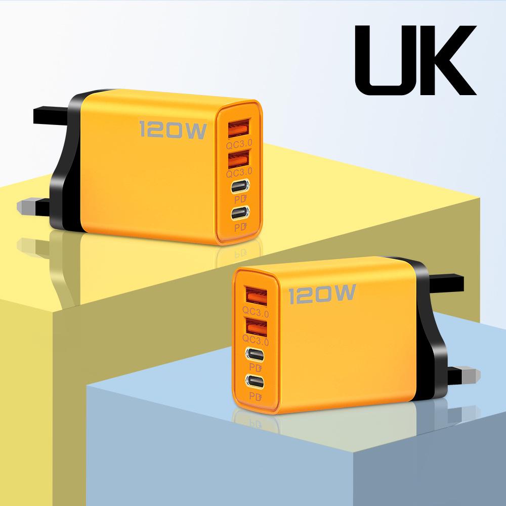 120W Dual PD & USB Charger for Apple, Huawei, Xiaomi - EU/US/UK Plug, Type-C Fast Charging