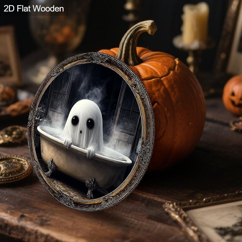 2D flat wooden hanging decorative signs, ghost patterns, Halloween decorations, Halloween gifts for friends