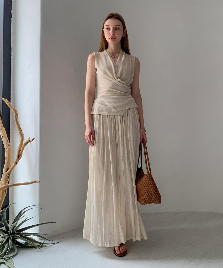 Baseukala Bella Linen Long Knit Skirt (2Colors)
