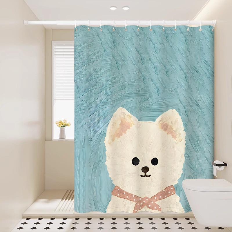 VIKAMA Niedlicher Hundeprint Duschvorhang Nordischer Instagram-Stil Badezimmer Warme, Heilende und Verspielte Atmosphäre