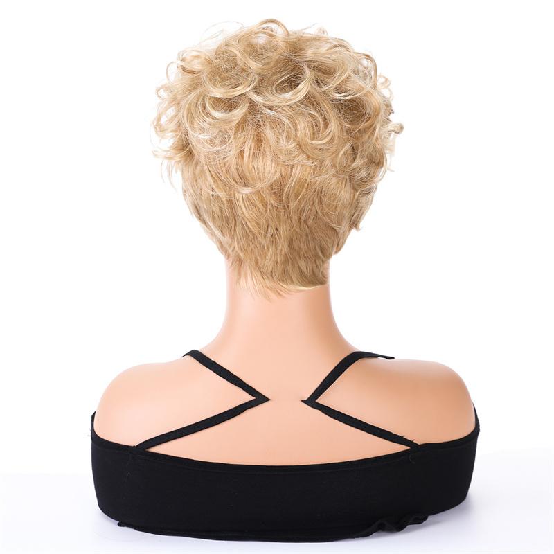 Synthetic Short Blonde Curly Wigs for Women Natural Hair Wig with Side Bangs Mother Gifts Wig Blond Cur Wig Natural Casual Wigs