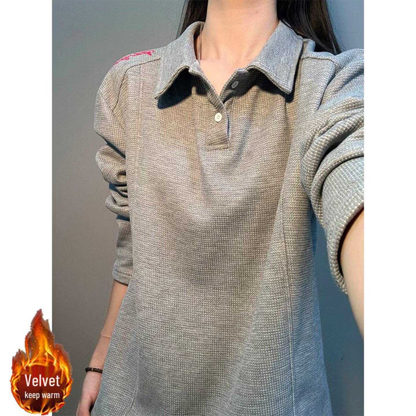 Men s American Style Waffle Knit Polo Hoodie - Embroidered, Plus Velvet, Long-Sleeved, Dropped Shoulder, Ideal for Autumn  & Winter XL