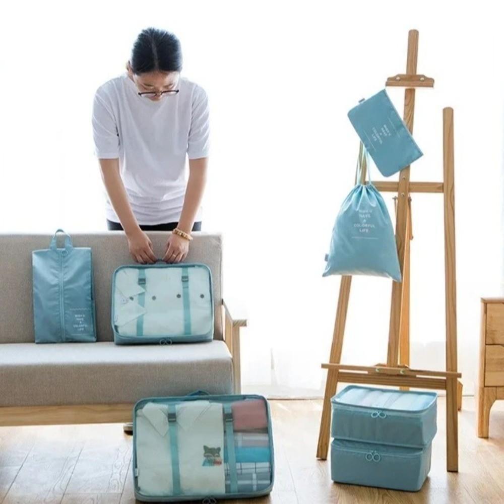New Set of 7 Travel Organizer Bag Solid Color Waterproof Luggage Packing Clothes Underwear Storage Lightweight Storage Bags
