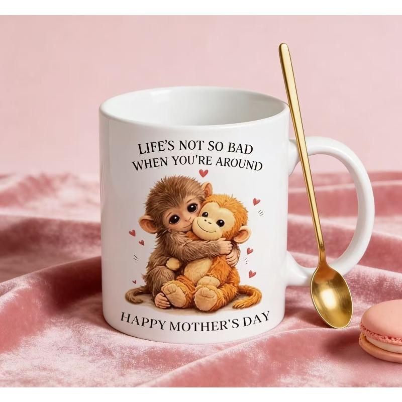 

Cartoon Monkey Mother-son Ceramic Mug - Mother s Day Gift - Creative Home Decor Item - High-Quality Appearance Mug белый