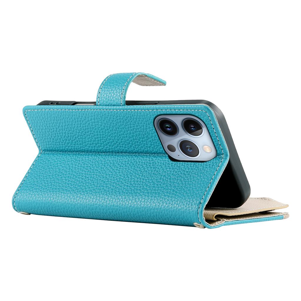 For iPhone 13 Pro Case Zipper Pocket Wallet Color Splicing Leather Flip Phone Cover with Straps