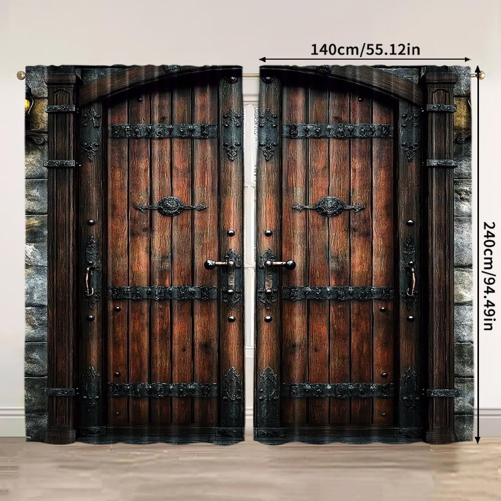 2 Stück   Frühling Sommer Vorhänge Vintage Eisen Holztür Druck Lichtdurchlässige Deko-Vorhänge Vielseitiger Stoff Dekorationen Innen