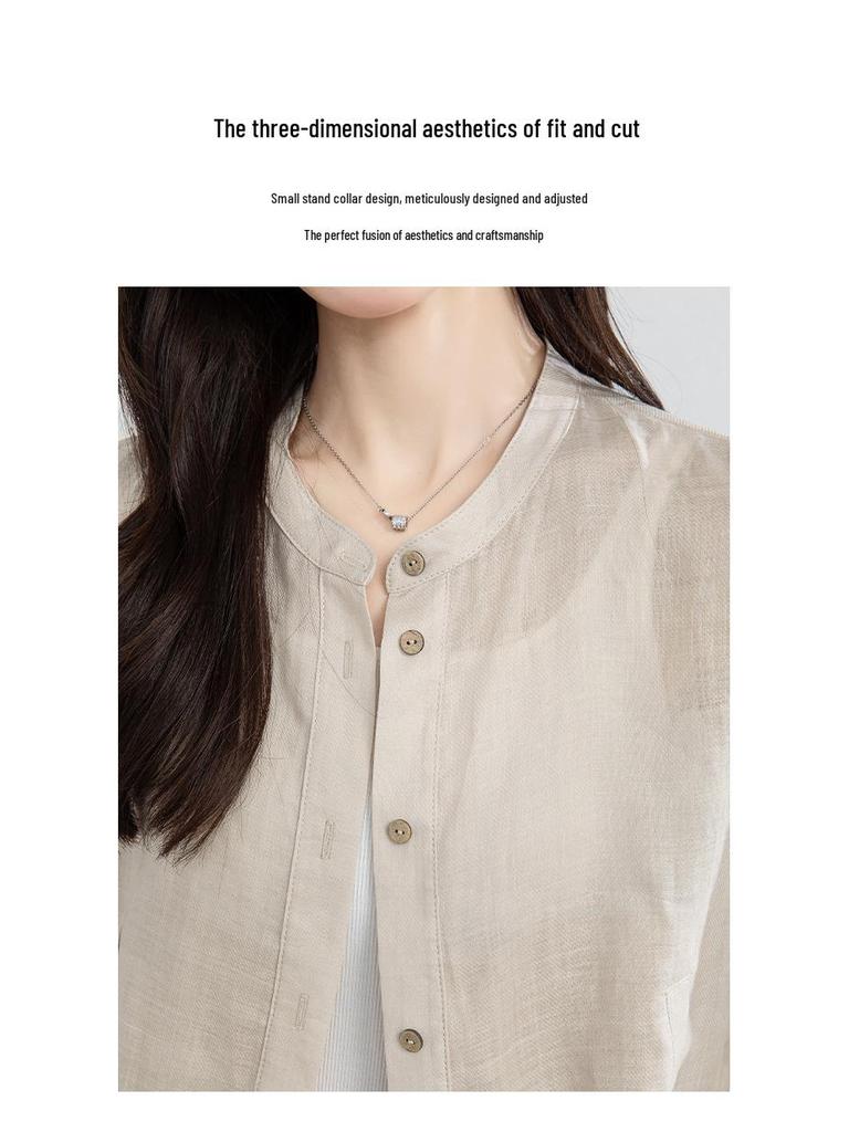 Yi Fei Women's 2026 Summer Ramie Shirt Jacket: Casual, Versatile, Slimming Long Sleeve Top, Breathable Fabric