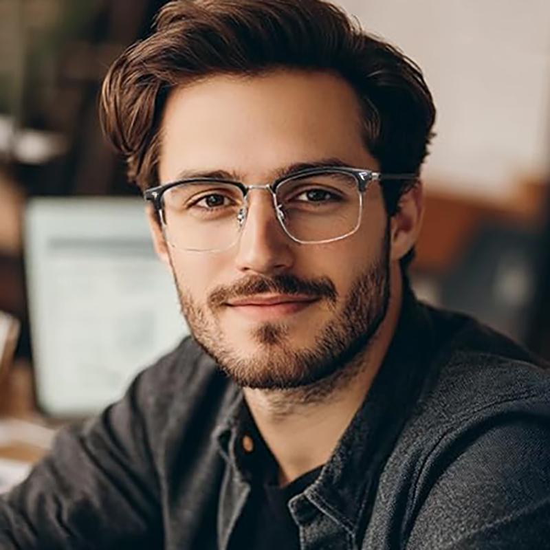 Computerbrillen für Herren Damen Metall Quadratisch Halbrahmen Transparent Brillen Mode Blaulichtfilter Brillen