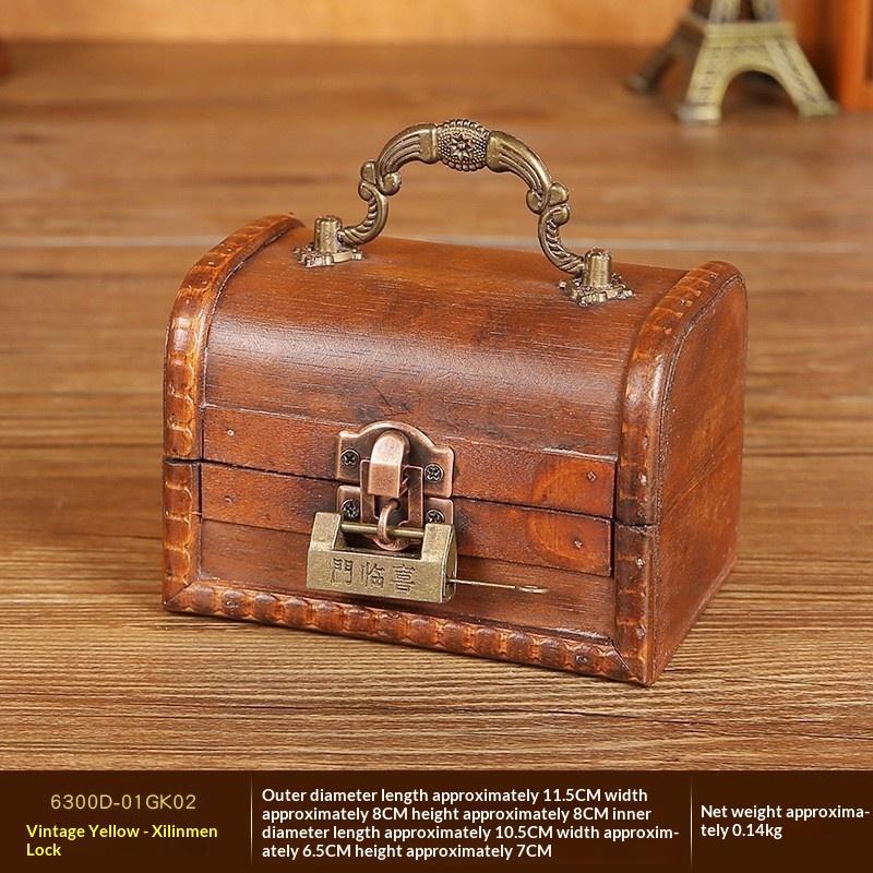 Lockable Wooden Storage Box Retro Vintage Keepsake Chest for Jewelry Necklace Postcard Collectibles Bedroom Home Decor