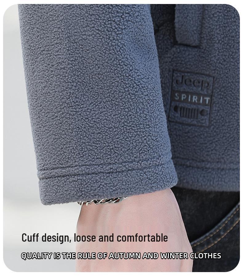 Men's Thickened Fleece Hoodie Jacket, Stand Collar, Casual Outdoor Warm Cardigan 7035