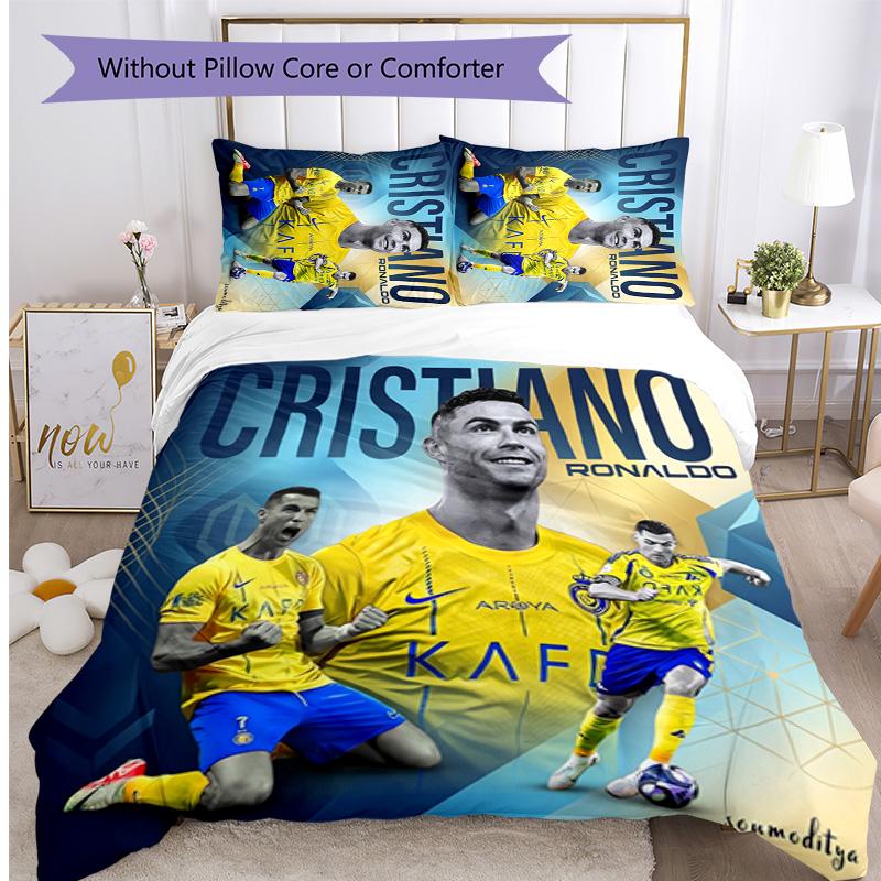 Set Lenzuola Stampate Cristiano Ronaldo 3 Pezzi Copriletto Accogliente Traspirante come Regalo per Inaugurazione Casa o Festa