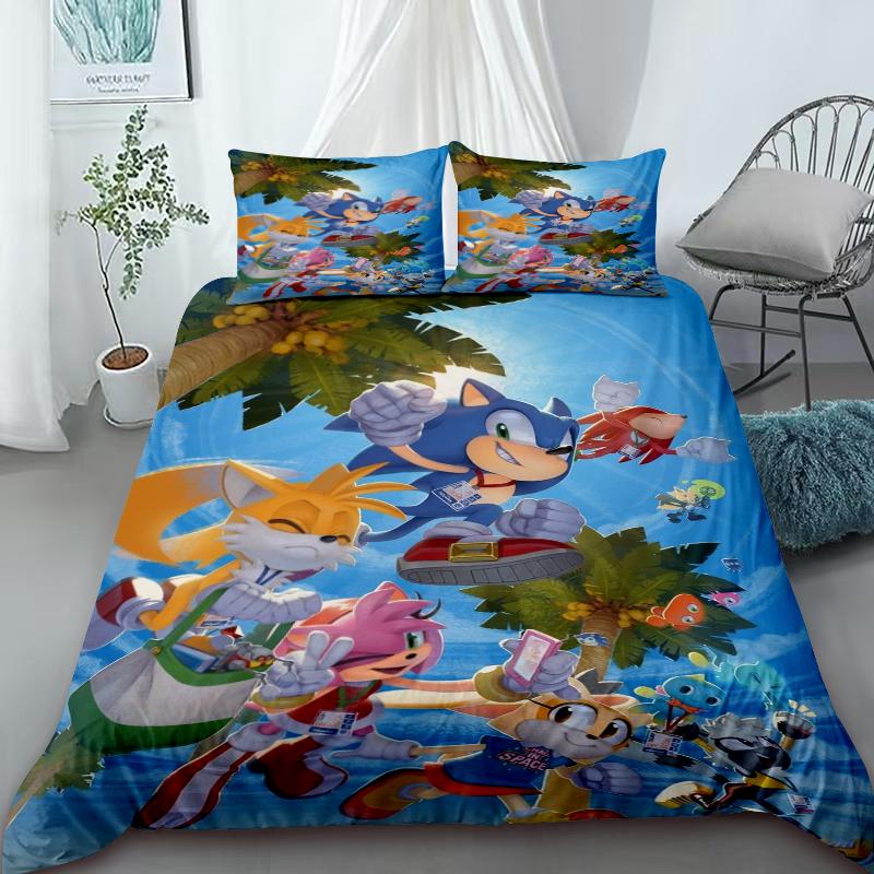 Sonic Duvet Cover for Kids Cool Bedding Set, Duvet Cover for Bedroom Decor Soft and Comfortable Twin, Double, Queen, King