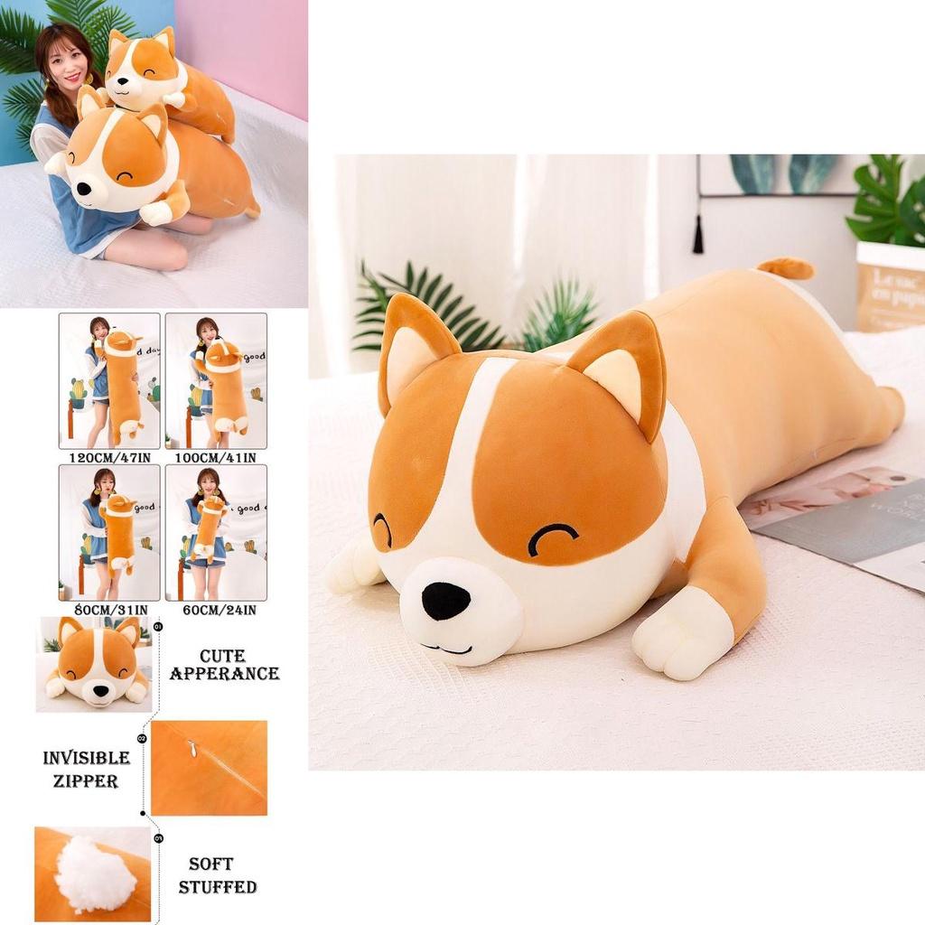 Long Corgi Plush Toys Throw Pillow Cushion Soft Stuffed Animal Doll For Xmas Birthday Gift
