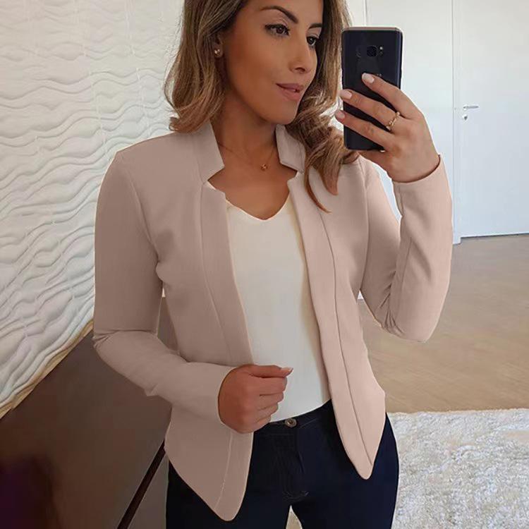 Blazer autunno inverno adatto a ufficio abito a maniche lunghe giacca cardigan tinta unita cappotto da donna