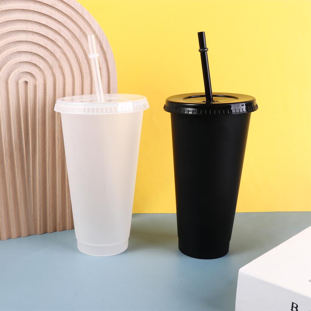 Food Grade PP Plastic Change Color Straw Mugs with Straw Drinks Cup Drinkware Water Cup Coffee