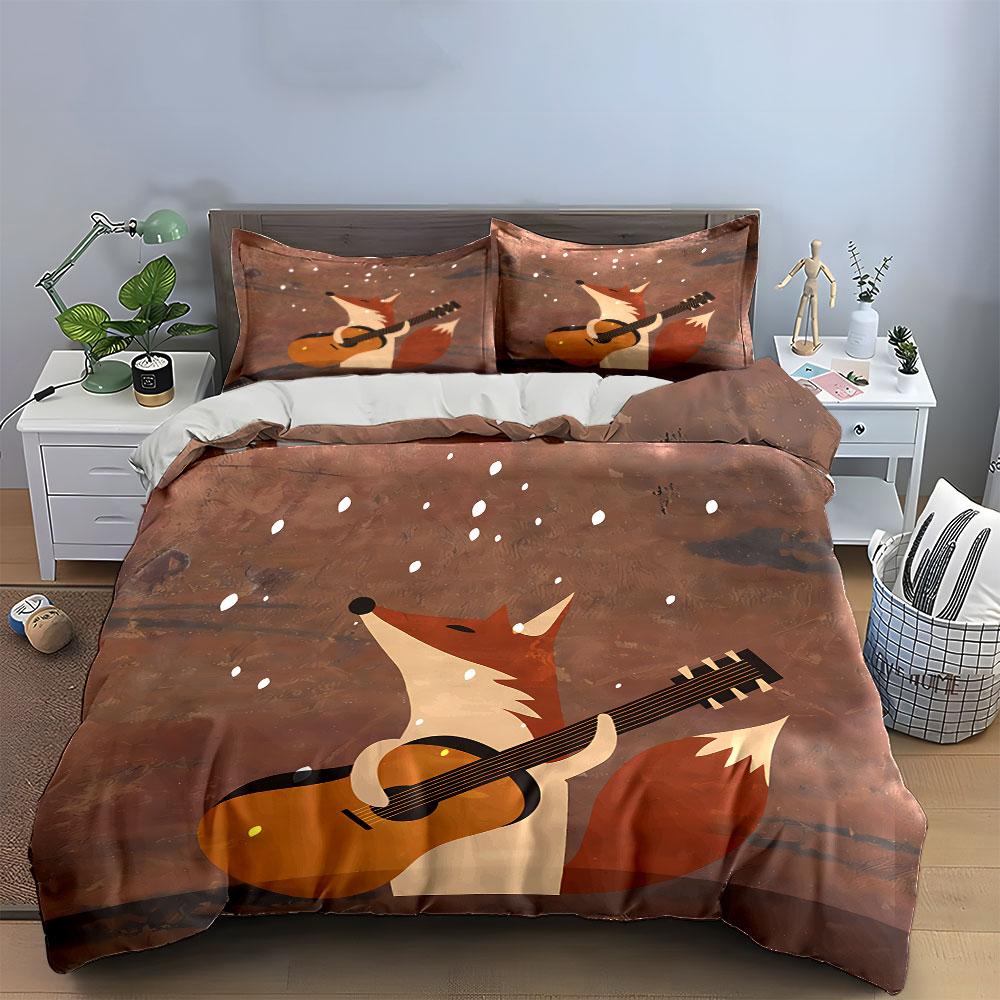 Fox Playing Guitar Art Design Bedding Duvet Cover Set Duvet Cover Pillowcases (1*Duvet Cover 2*Pillowcases, without duvet insert)