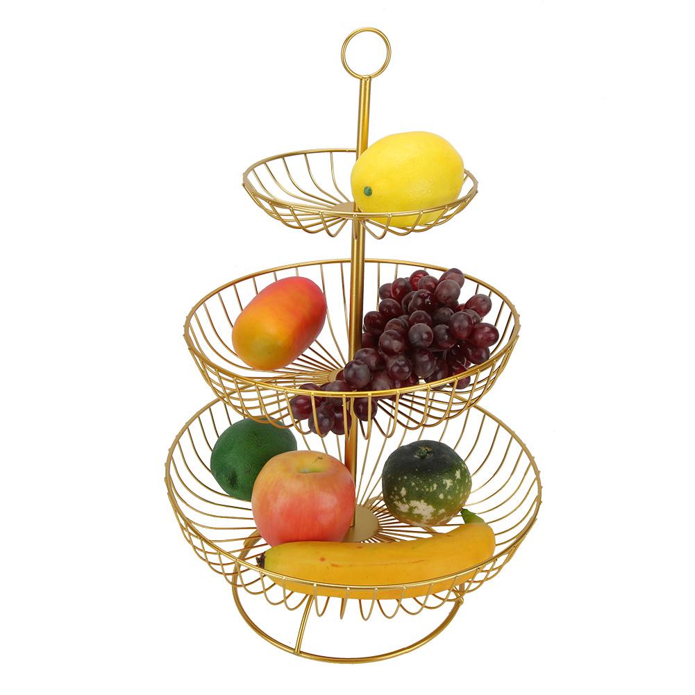 Household Living Room Modern 3-Tier Fruit Dish Plate Storage Basket Tray TablewareGold