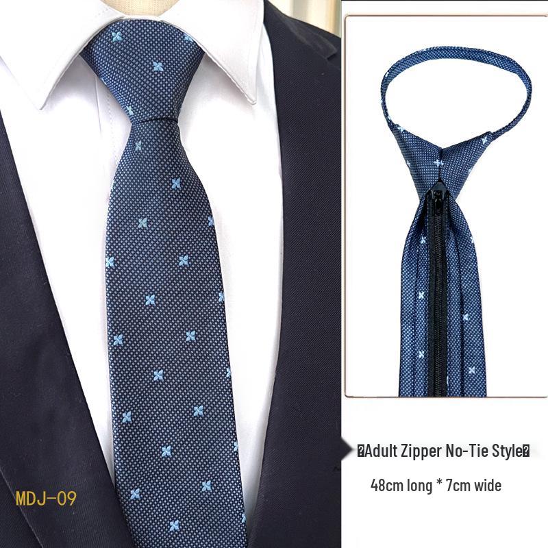 Men's 7cm Easy-Pull Zipper Tie, 1200-Needle Yarn-Dyed Polyester