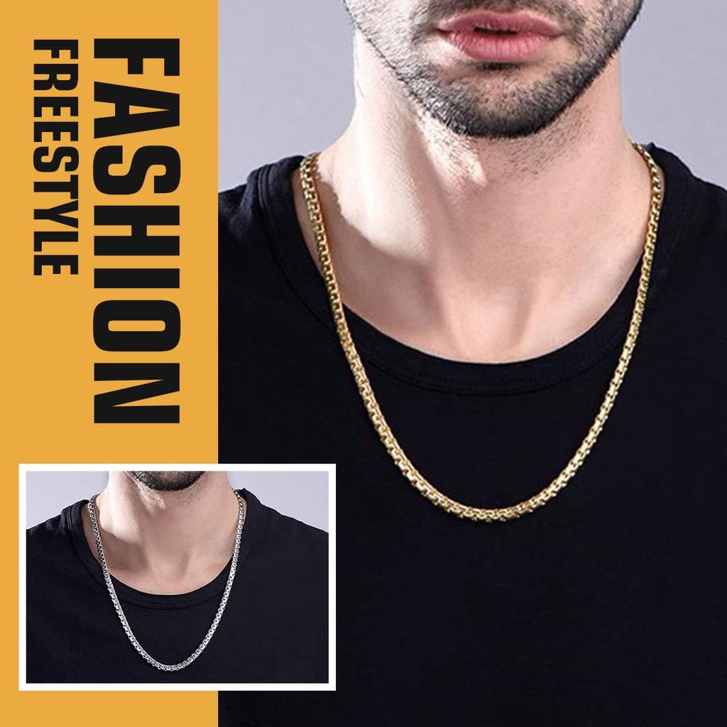 ChainsHouse Men's Necklace, Chain Only, Surgical Stainless Steel, Silver, Hypoallergenic, Rust-Resistant, 50cm Long, 4mm Wide