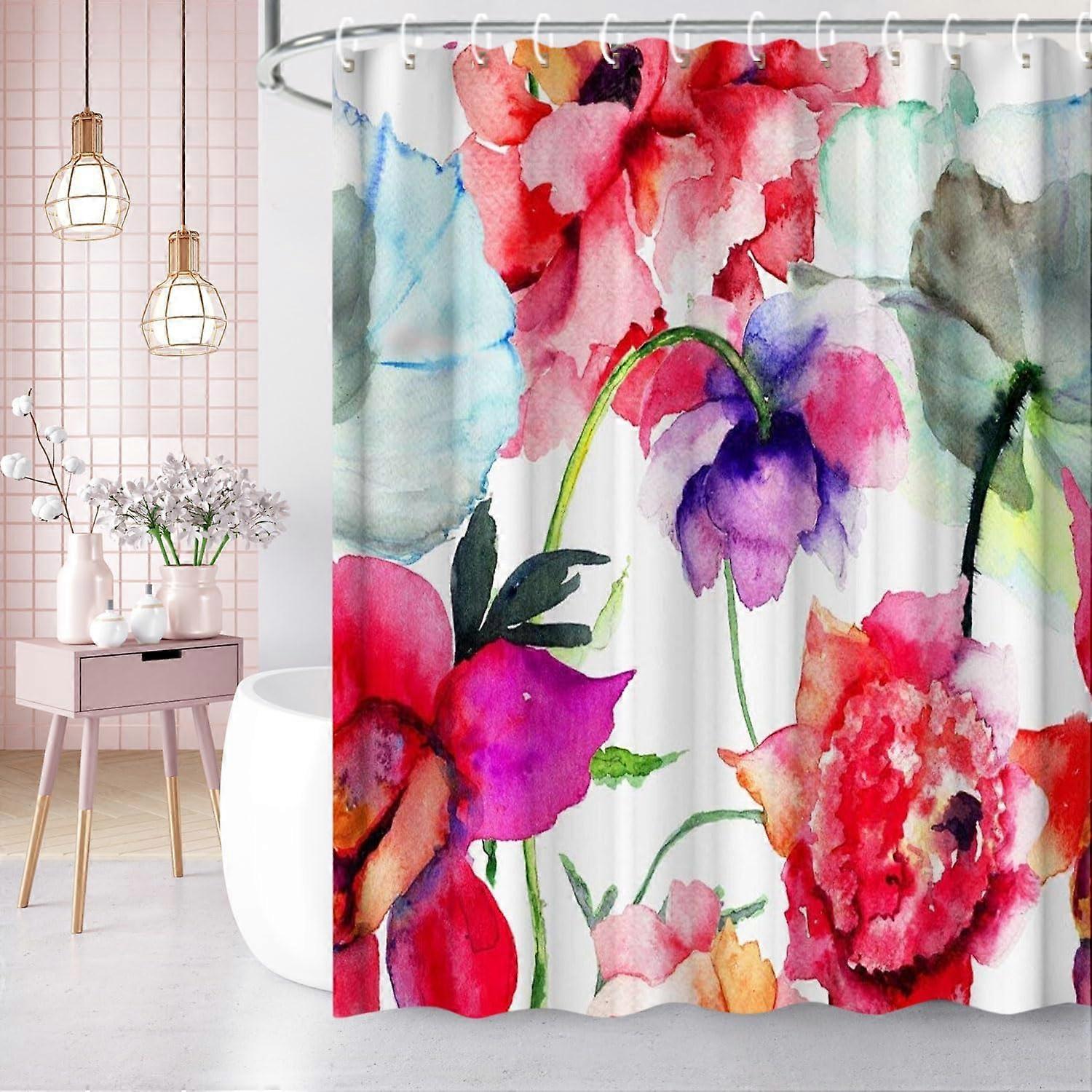 

Watercolor Floral Print Waterproof Shower Curtain - Stylish, Durable & Easy-Care Choice For Luxurious Bathroom Décor W90XH180cm