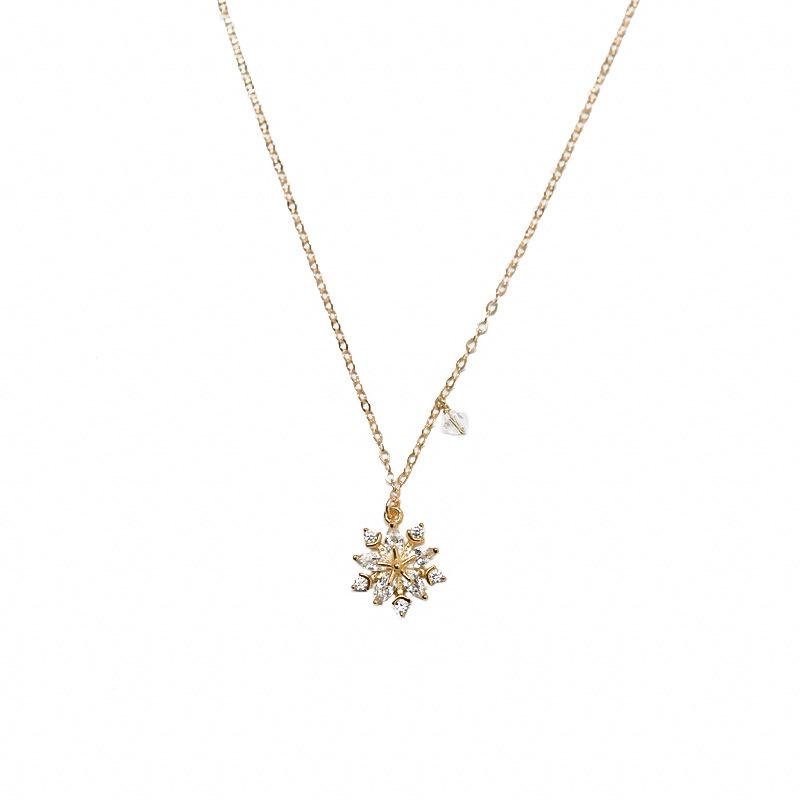 Elegant 18K Gold-Plated S925 Sterling Silver Snowflake Necklace with Zirconia Inlay - Perfect Holiday Gift for Women