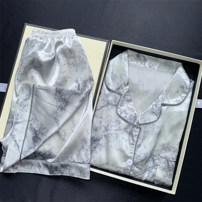 Modische Nachtwäsche Faux-Satin Nachtwäsche 2-teiliger Pyjama Lässiges Pyjama-Set mit Shorts Weiche Glatte Tuschemalerei Outfits