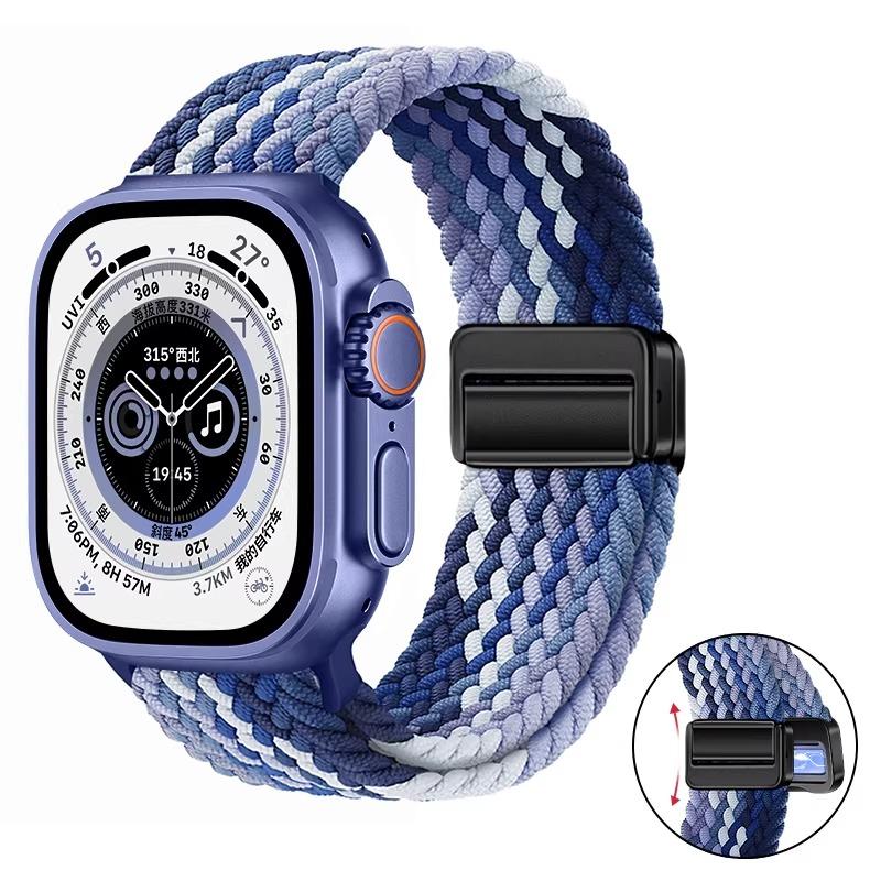 Nylon Braided Band For Apple Watch Series Ultra 3 2 1 49mm 11 10 46mm 42mm 9 8 7 45mm 41mm Magnetic Strap iWatch 6 5 SE 44/40mm Belt