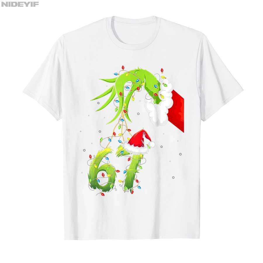 Funny Six Seven 6 7 Meme 67 Xmas Hand Christmas Costume T-shirt For Men Women 100% Cotton T Shirts Short Sleeve Tops 1030-1