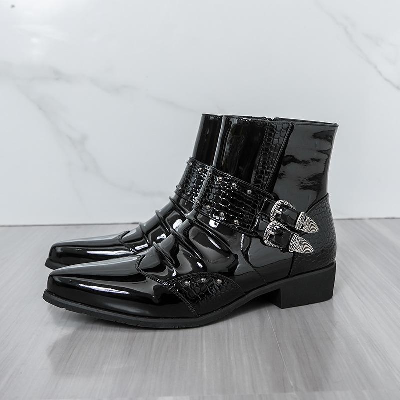 

Men s Large Martin Boots, High-Top Versatile Motorcycle Style, Pointed Toe with Denim Zipper, for Autumn/Winter. 45 чёрный