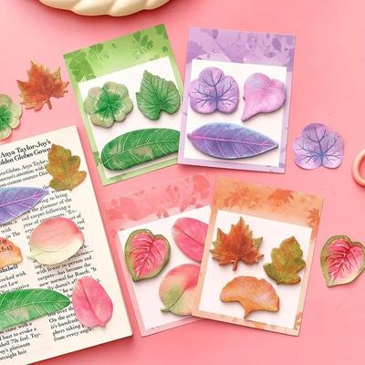 60 Sheets Kawaii Colored Leaf Memo Pads Simple Scrapbooking Sticker School Supplies Post Sticky Notes Office Stationery