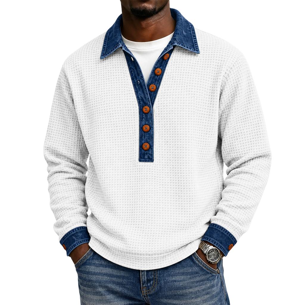 Herren Freizeit Pullover mit Knöpfen, Langarm, Lockerer Schnitt, Gestrickt, Farbe
